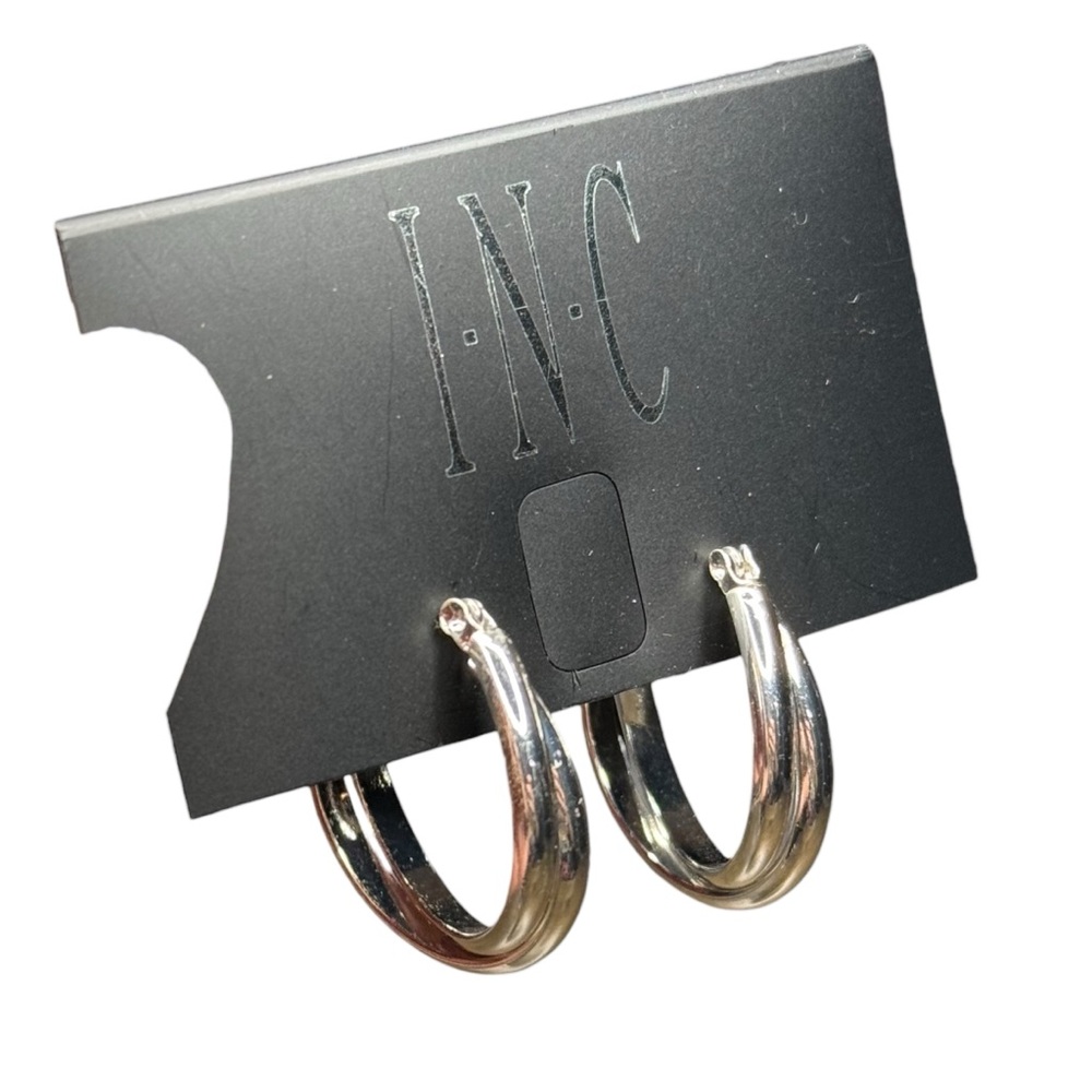 INC International Concepts Silver Rope Hoop Earrings Hinge Latch Back Braid NEW